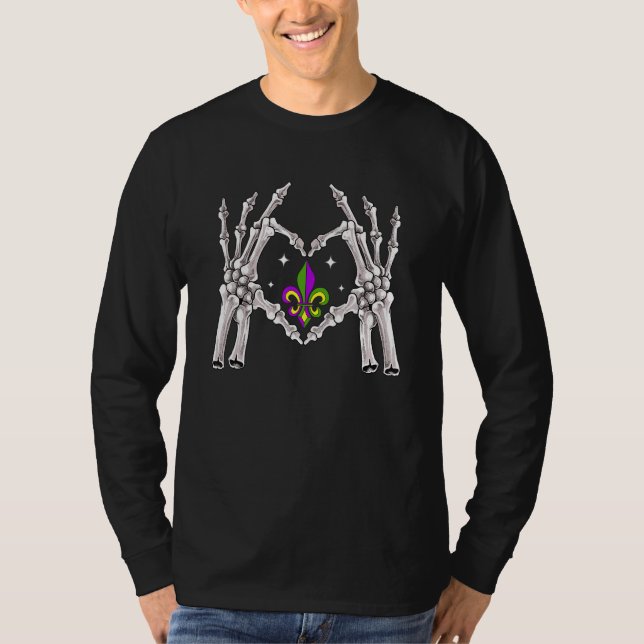 Skeleton Hands Heart Love Funny Mardi Gras Fleur D T Shirt (Framsida)