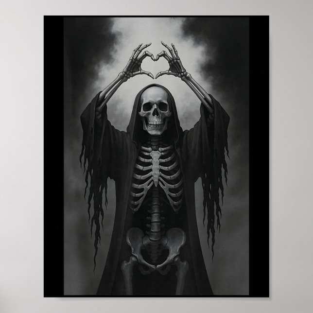 Skeleton Hands Heart Sign Scary Face Funny Hallowe Poster (Framsidan)