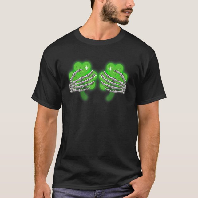 Skeleton Hands Lucky Shamrock Happy St Patricks Da T Shirt (Framsida)