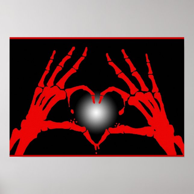 Skeleton Hands Red Heart Poster (Framsidan)