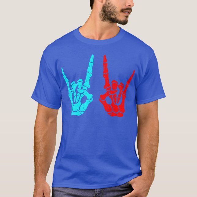 Skeleton Hands Rock Sign Music Lovers Halloween gi T Shirt (Framsida)