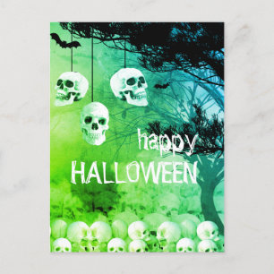 Skeleton Happy halloween Grönt natt med Döskallar Helg Vykort