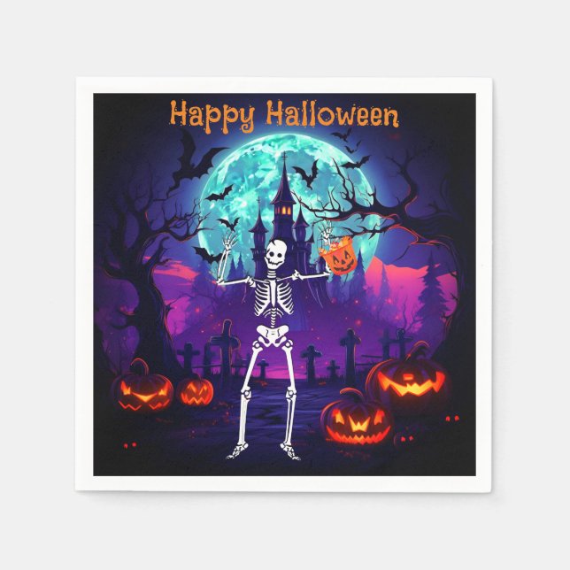 Skeleton Happy halloween Napkins Pappersservett (Framsidan)