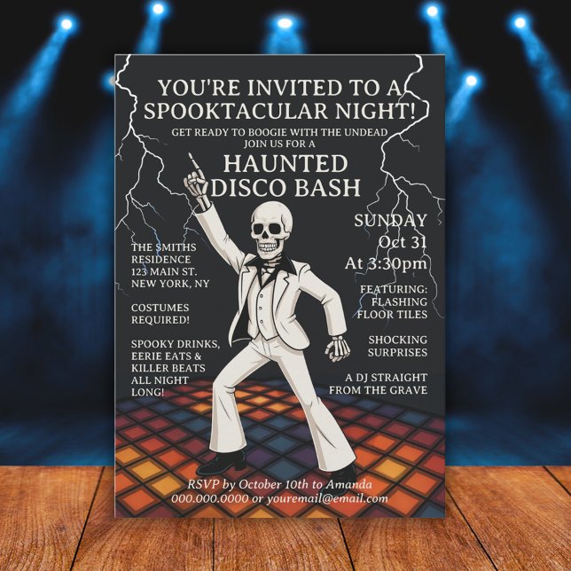 Skeleton Hauned Disco Bash Halloween fest Inbjudningar (Skeleton Haunted Disco Bash Halloween Party Invitation)