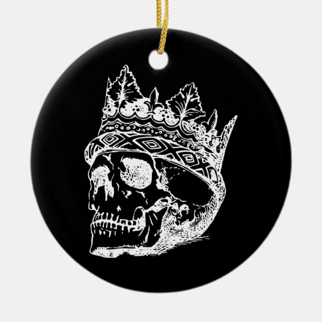 Skeleton Head med Krona på en Julgransprydnad Keramik (Framsidan)