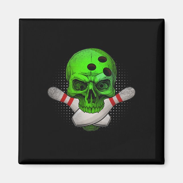 Skeleton Head Skull Bowling Ll och Stift Lycklig H Magnet (Framsidan)