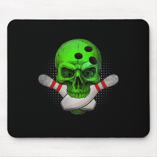 Skeleton Head Skull Bowling Ll och Stift Lycklig H Musmatta (Framsidan)