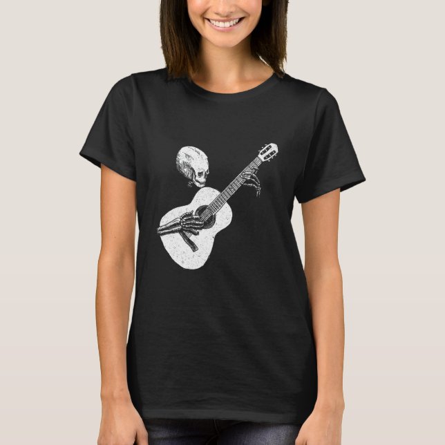 Skeleton Head som spelar akustisk Sten på hans git T Shirt (Framsida)