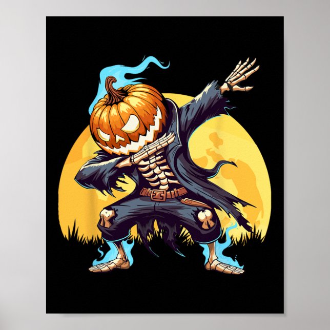 Skeleton Headless Pumpkin Dab Dance Boys Halloween Poster (Framsidan)
