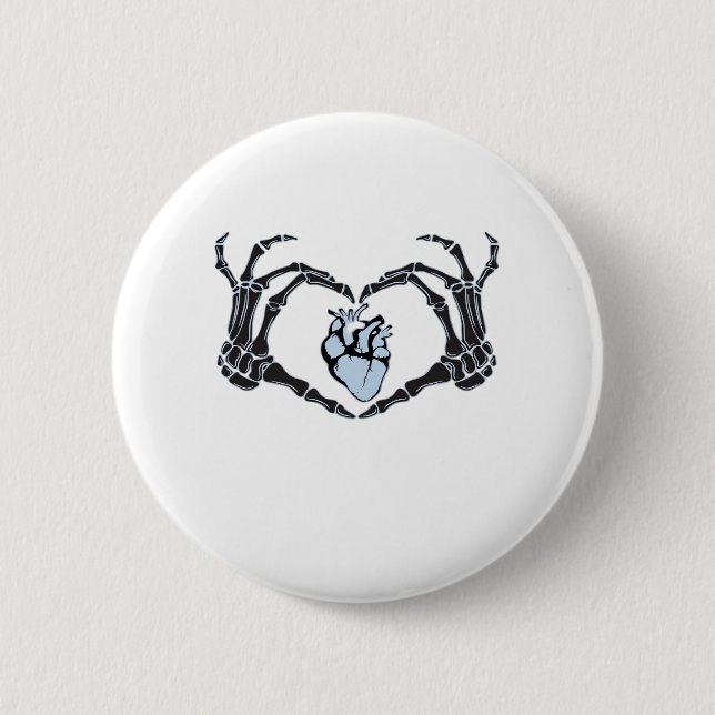Skeleton Heart Händer Classic Design for Halloween Knapp (Framsida)