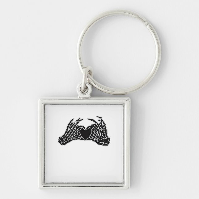 Skeleton Heart Händer - Classic Fyrkantig Silverfärgad Nyckelring (Framsidan)
