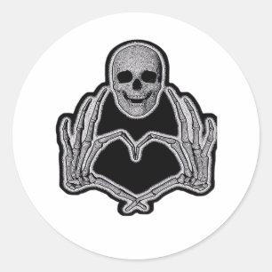 Skeleton Heart Händer Classic Runt Klistermärke