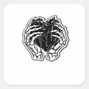 Skeleton Heart Händer Funny Fyrkantigt Klistermärke