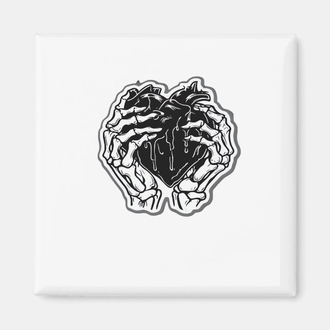 Skeleton Heart Händer Funny Magnet (Framsidan)