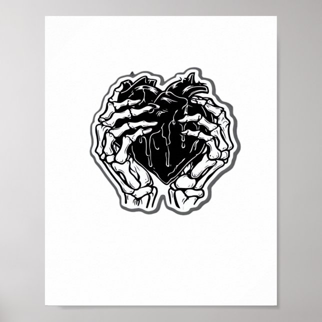 Skeleton Heart Händer Funny Poster (Framsidan)