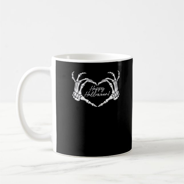 Skeleton Heart Händer, Happy halloween Skeleton, H Kaffemugg (Vänster)