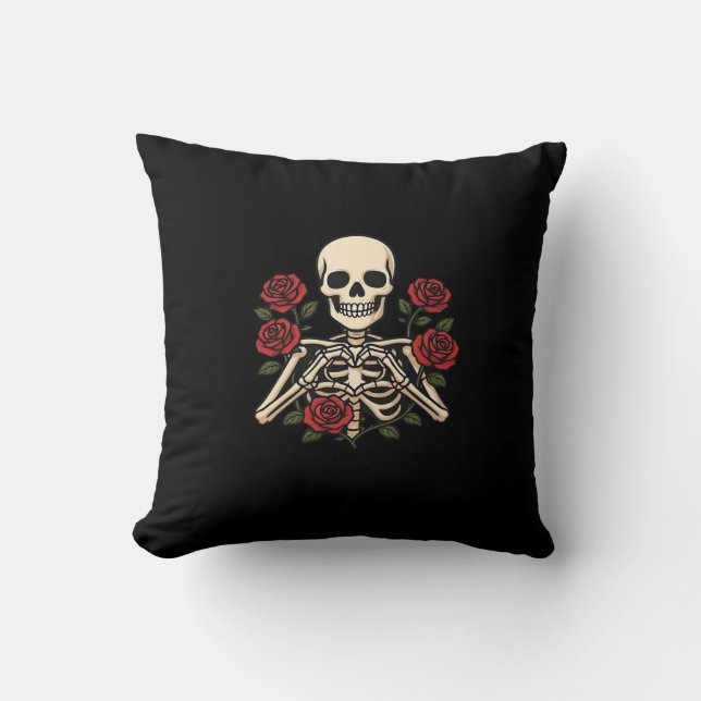 Skeleton Heart Händer med Röd ros - romsk Har Kudde (Framsida)