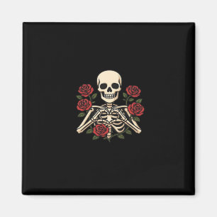 Skeleton Heart Händer med Röd ros - romsk Har Magnet