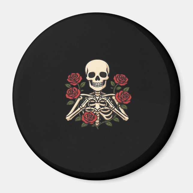 Skeleton Heart Händer med Röd ros - romsk Har Magnet (Framsidan)