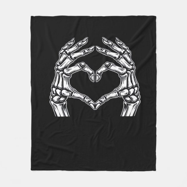 Skeleton Heart Händer Sign Halloween Costume Basic Fleecefilt (Framsidan)