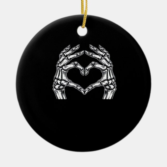 Skeleton Heart Händer Sign Halloween Costume Basic Julgransprydnad Keramik (Framsidan)
