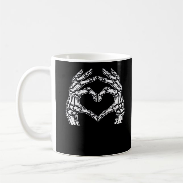 Skeleton Heart Händer Sign Halloween Costume Basic Kaffemugg (Vänster)