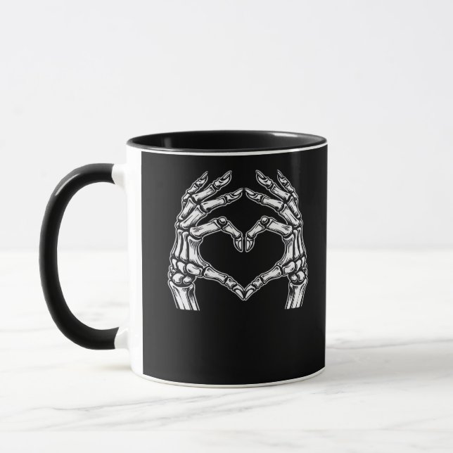 Skeleton Heart Händer Sign Halloween Costume Basic Mugg (Vänster)