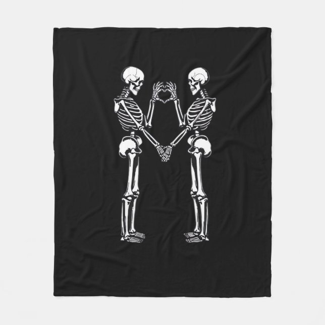 Skeleton Heart Händer Sign Halloween Costume Class Fleecefilt (Framsidan)