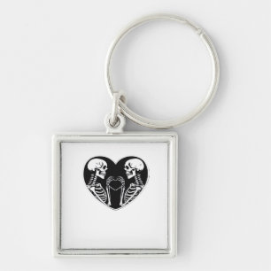 Skeleton Heart Händer Sign Halloween Costume Retro Fyrkantig Silverfärgad Nyckelring