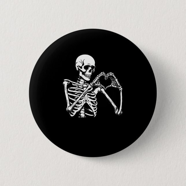 Skeleton Heart Händer Sign Halloween Costume Retro Knapp (Framsida)
