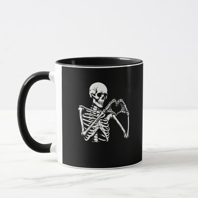 Skeleton Heart Händer Sign Halloween Costume Retro Mugg (Vänster)