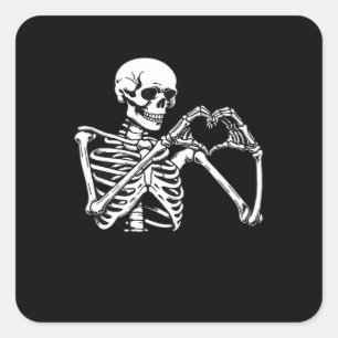 Skeleton Heart Händer Sign Halloween Costume Trend Fyrkantigt Klistermärke