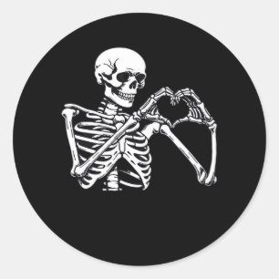 Skeleton Heart Händer Sign Halloween Costume Trend Runt Klistermärke
