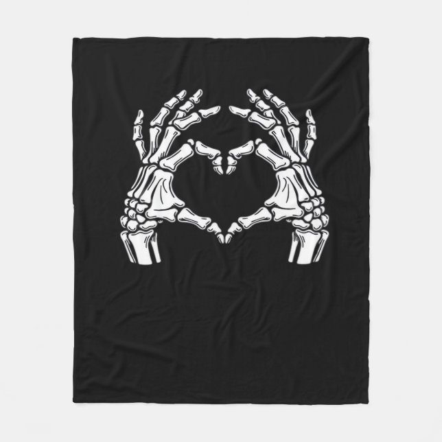 Skeleton Heart Händer Sign Halloween Costume Viral Fleecefilt (Framsidan)