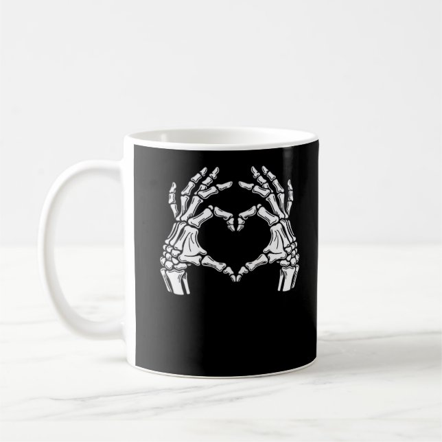 Skeleton Heart Händer Sign Halloween Costume Viral Kaffemugg (Vänster)