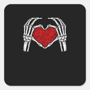 Skeleton Heart Händer signerar Valentindagen Cute  Fyrkantigt Klistermärke
