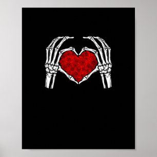 Skeleton Heart Händer signerar Valentindagen Cute Poster