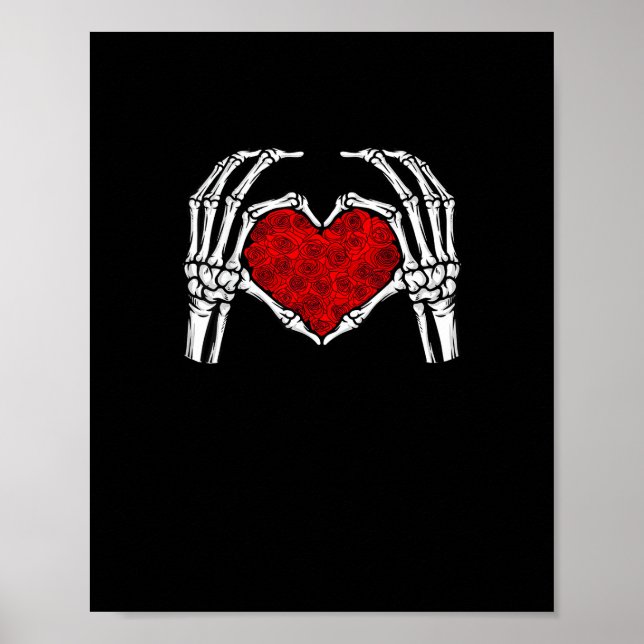 Skeleton Heart Händer signerar Valentindagen Cute  Poster (Framsidan)