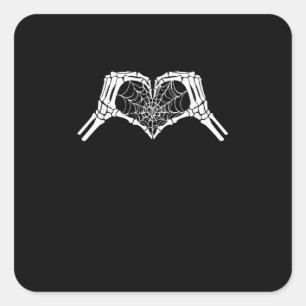 Skeleton Heart Händer Spindelnät Halloween Spooky Fyrkantigt Klistermärke