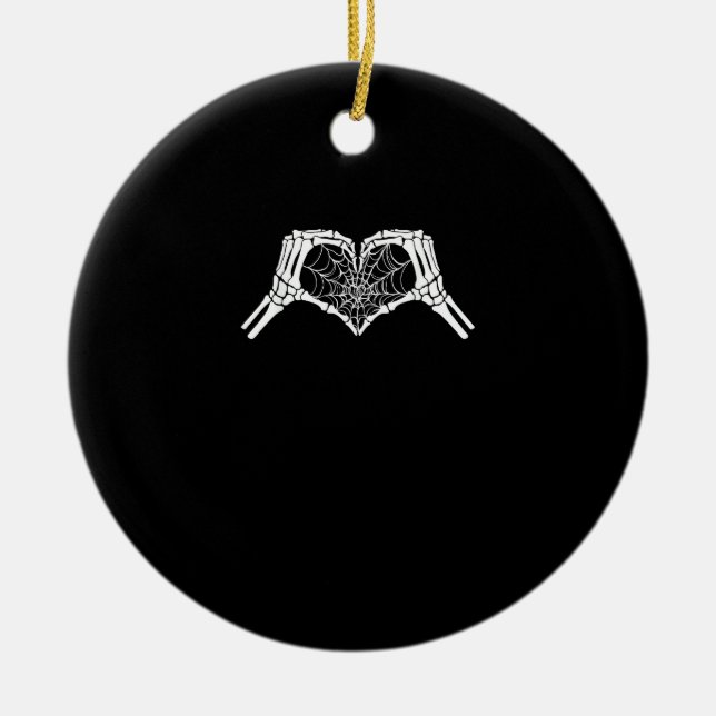 Skeleton Heart Händer Spindelnät Halloween Spooky  Julgransprydnad Keramik (Framsidan)