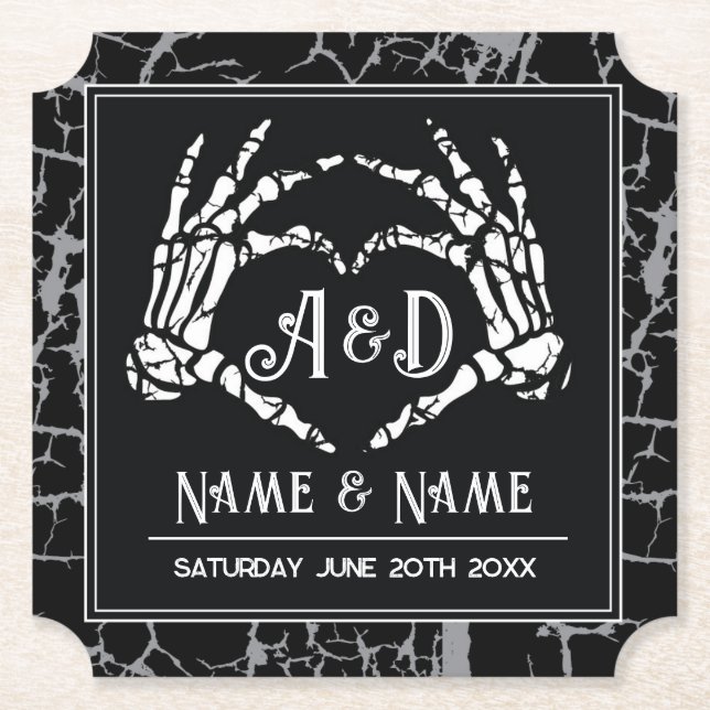 Skeleton Heart Händer Underlägg Bröllop Black Part (Framsida)