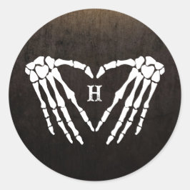 Skeleton Heart Monogram Goth Halloween Bröllop Runt Klistermärke