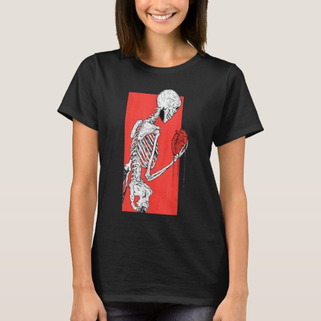 Skeleton Heart Rib Challoween T Shirt (Framsida)