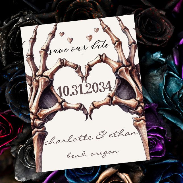 Skeleton Heart Spara datum Magnet (Save the Date Magnet for Gothic Themed Wedding)