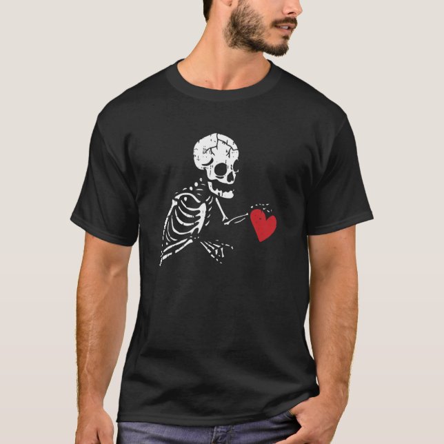 Skeleton Heart Valentines day Skull Bones Kärlek T Shirt (Framsida)
