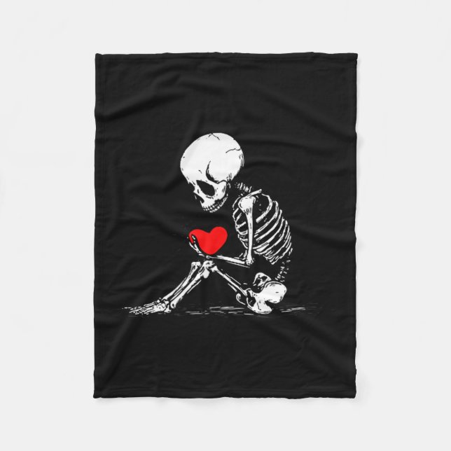 Skeleton Heart Valentines Emo Gothic Minimalist Ck Fleecefilt (Framsidan)
