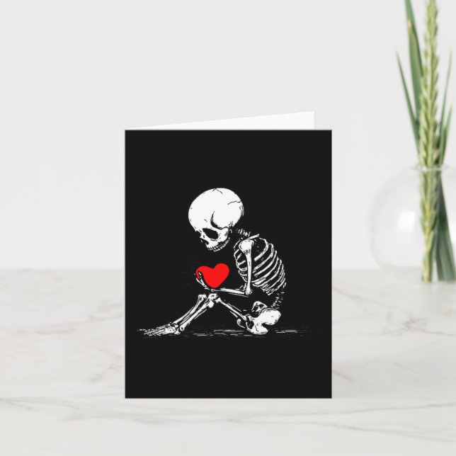 Skeleton Heart Valentines Emo Gothic Minimalist Ck Kort (Framsida)