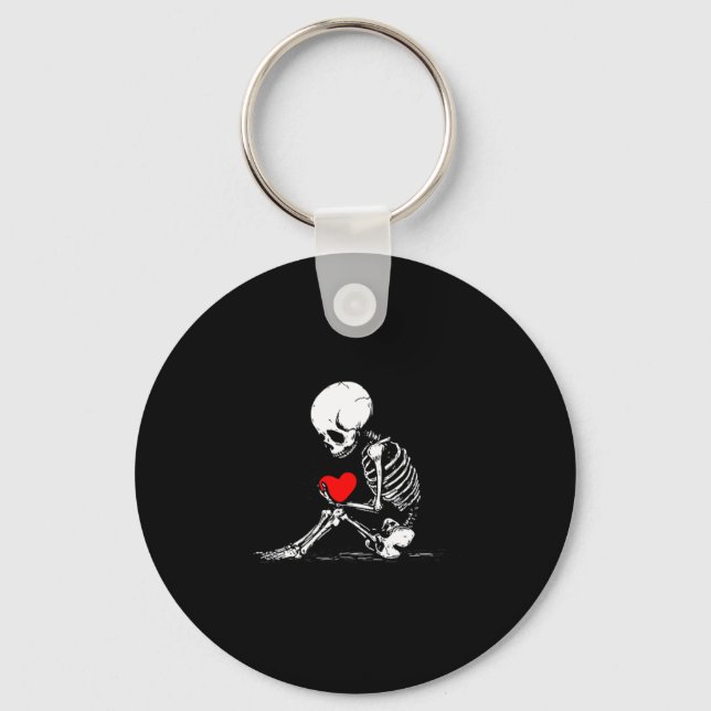 Skeleton Heart Valentines Emo Gothic Minimalist Ck Nyckelring (Framsida)