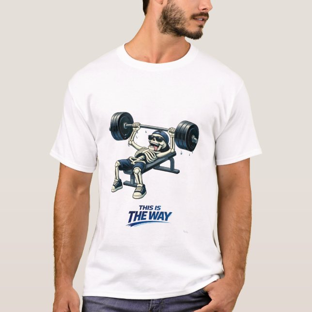 Skeleton Heavy Bench Press Funny Fitness Design T Shirt (Framsida)