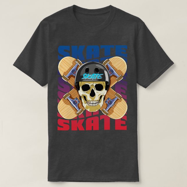Skeleton Helmet Skateboarder Skateboarder Skat Ska T Shirt (Design framsida)